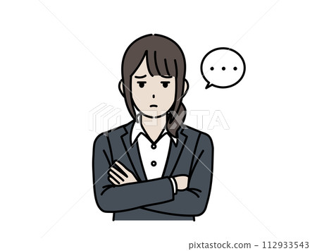 一名女辦公室職員怒視和懷疑的插圖 一名女辦公室職員怒視和懷疑的插圖 112933543