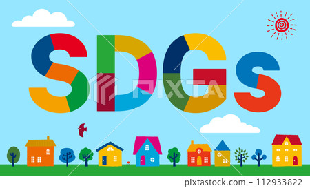 SDGs letters and city background illustration set 112933822
