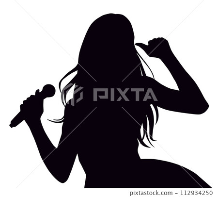 Female idol silhouette singing with microphone _ upper body Female idol silhouette singing with microphone _ upper body 112934250