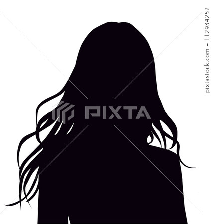 長捲髮女人的剪影_上半身 長捲髮女人的剪影_上半身 112934252