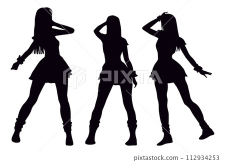 Full body silhouettes of three female idols 112934253