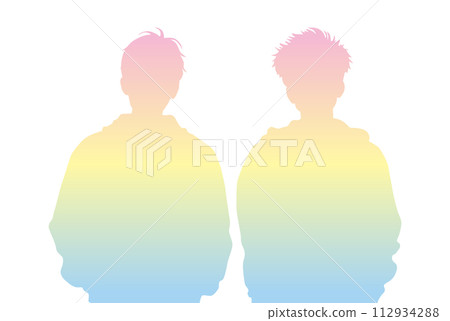 Upper body silhouette of two teenage boys_Pastel gradation 112934288
