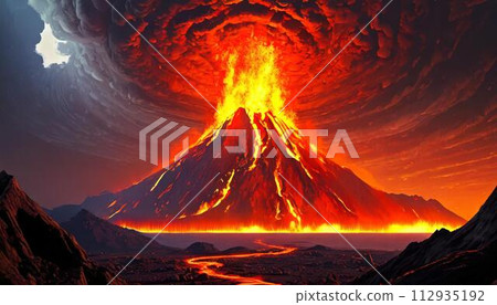 Volcano and magma erupting from the mountaintop_01_AI generated image 112935192