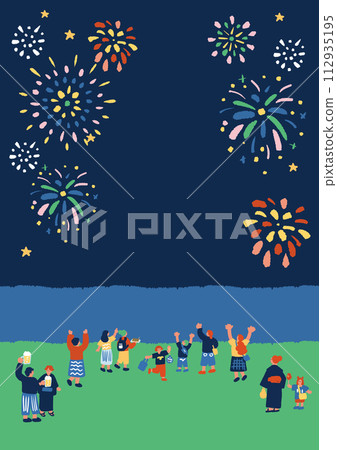 人們看煙火的手繪插畫 112935195