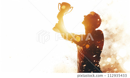 Championship moment, trophy silhouette double exposure, victorious mood, cool shimmer, isolated. Championship moment, trophy silhouette double exposure, victorious mood, cool shimmer, isolated. 112935433