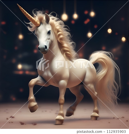 cute stunning Unicorn  emotion posing against miracle night background. Digital artwork. Ai generated 112935903