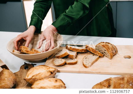 Artisan Sourdough Bread Preparation on Wooden Board Artisan Sourdough Bread Preparation on Wooden Board 112936757