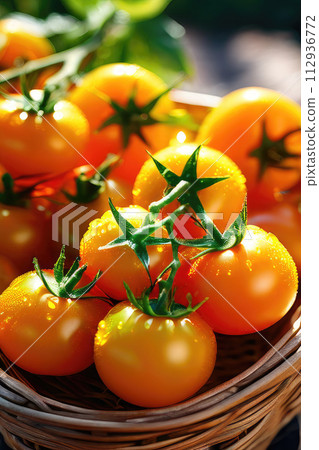 Hand picking harvest fresh yellow tomatoes, in the plantation area. Hand picking harvest fresh yellow tomatoes, in the plantation area. 112936772