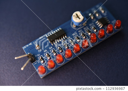 A printed circuit board with radio elements. LEDs and chips. A set for soldering an amateur radio. 112936987