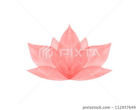Abstract blooming lotus symbol. Hand drawn waterlily. Simply red flower. Lotus icon. Geometric shape. Watercolor stylized illustration for design, logo, label 112937649