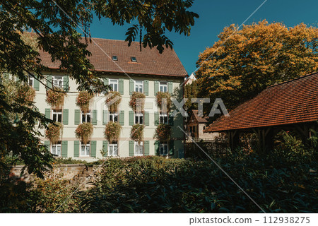 Old national German town house in Bietigheim-Bissingen, Baden-Wuerttemberg, Germany, Europe. Old Town is full of colorful and well preserved buildings. 112938275