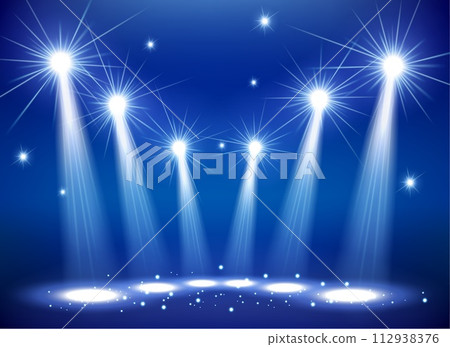 Spotlights on Stage with Smoke & Light, Vector Illustration Spotlights on Stage with Smoke & Light, Vector Illustration 112938376