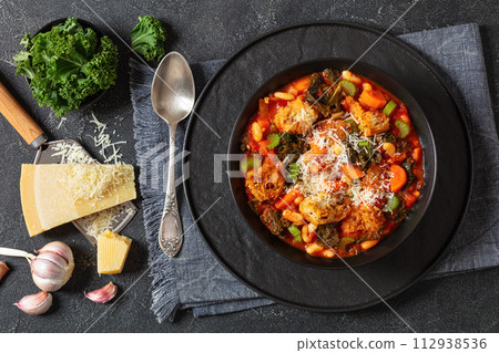 ribollita, italian soup with bread, beans, veggies 112938536