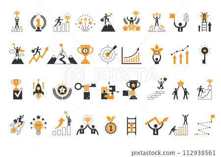 Success icon. Business illustrations of goal destination processes recent vector success developments Success icon. Business illustrations of goal destination processes recent vector success developments 112938561
