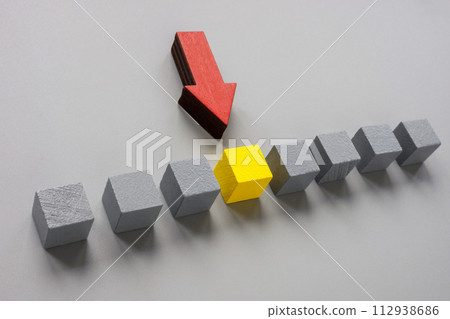 Gray cubes with yellow selected. Talent search, recruiting or personnel selection. 112938686