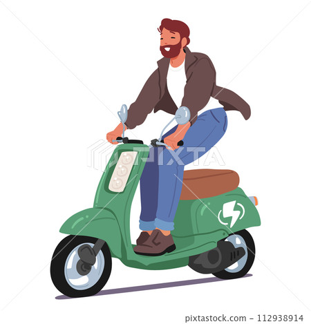 Man Navigates City Streets On An Electric Moped, Zipping Through Traffic With Ease Embodying Eco-friendly Urban Mobility Man Navigates City Streets On An Electric Moped, Zipping Through Traffic With Ease Embodying Eco-friendly Urban Mobility 112938914