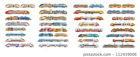 AI-generated content. Trains railway carriage cartoon big vector bundle. Diesel electric locomotives transport wagons, high speed modern old rail vehicles illustrations isolated on white background AI-generated content. Trains railway carriage cartoon big vector bundle. Diesel electric locomotives transport wagons, high speed modern old rail vehicles illustrations isolated on white background 112939006