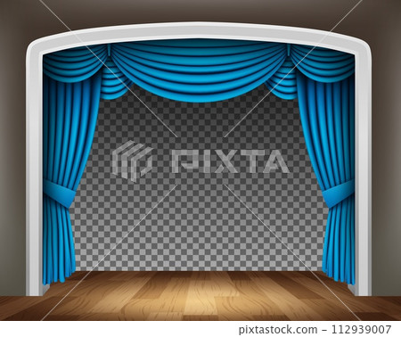 Blue Curtain of Classical Theater with Transparent Interior, Vector Illustration Blue Curtain of Classical Theater with Transparent Interior, Vector Illustration 112939007