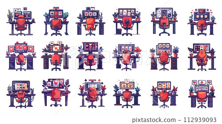 AI-generated content. Online casino monitor slot machine desktop desk with armchair home space gambling vector colorful concepts. Dice playing cards tokens pc elements, illustrations isolated on white AI-generated content. Online casino monitor slot machine desktop desk with armchair home space gambling vector colorful concepts. Dice playing cards tokens pc elements, illustrations isolated on white 112939093