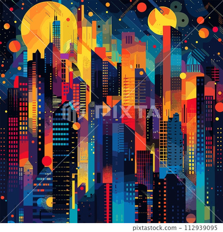 AI-generated content. Night cityscape futuristic metropolis vector abstract concept. Midnight skyscrapers hightower modern megapolis city architect colorful vibrant illustration AI-generated content. Night cityscape futuristic metropolis vector abstract concept. Midnight skyscrapers hightower modern megapolis city architect colorful vibrant illustration 112939095