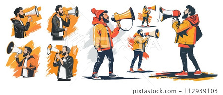 AI-generated content. Megaphone man pay attention color ink sketch vector concepts. Collection get ready creative advertising illustrations isolated on white background AI-generated content. Megaphone man pay attention color ink sketch vector concepts. Collection get ready creative advertising illustrations isolated on white background 112939103