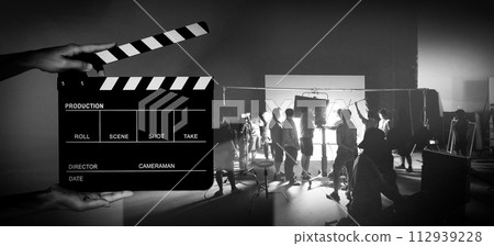 Movie slate and video production of making of TV commercial movie shoot Movie slate and video production of making of TV commercial movie shoot 112939228