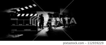 Movie slate and video production of making of TV commercial movie shoot Movie slate and video production of making of TV commercial movie shoot 112939229