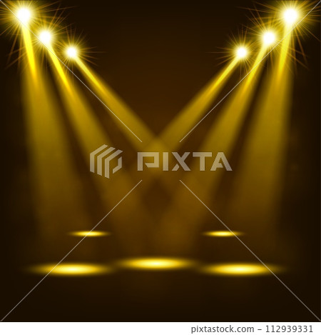 Gold Spotlights Shining, Vector Illustration 112939331