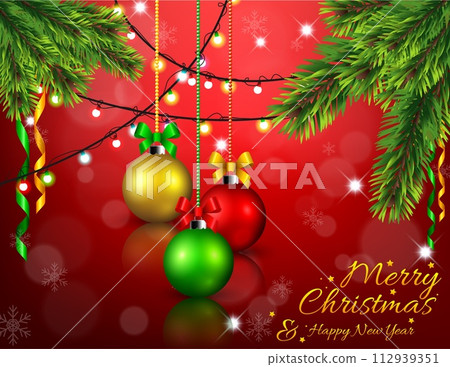 Christmas Decoration In Red Background, Vector Illustration Christmas Decoration In Red Background, Vector Illustration 112939351
