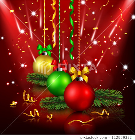 Christmas Decoration In Red Background, Vector Illustration Christmas Decoration In Red Background, Vector Illustration 112939352