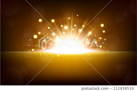 Bright Yellow Light Rising From The Black Horizon, Vector Illustration Bright Yellow Light Rising From The Black Horizon, Vector Illustration 112939510