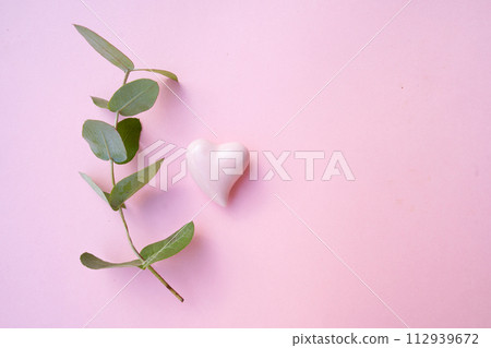 Zero waste concept with heart and green eucaliptus leaves 112939672