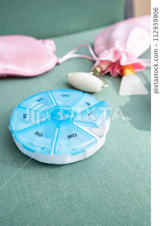 pill box with sleeping mask , sleep-wake disorders pill box with sleeping mask , sleep-wake disorders 112939906