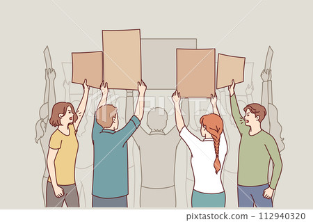 Crowd protesters people with placards oppose political changes or violation of rights 112940320