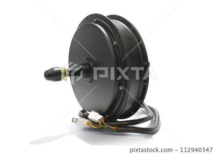 Powerful e-bike rear motor isolated on white Powerful e-bike rear motor isolated on white 112940347
