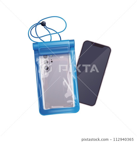 Waterproof phone case. Realistic smartphone waterproofing cover for underwater photo shoot in sea vacations, rugged tough water protection isolated phone case 3d vector illustration 112940365