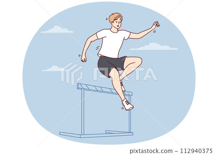 Male athlete running up jumps over barrier during important competition. Vector image Male athlete running up jumps over barrier during important competition. Vector image 112940375