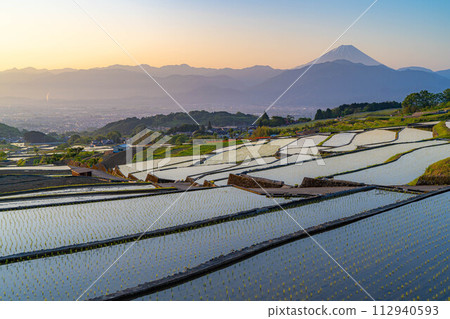 [初夏材料]黎明時分的中野梯田[山梨縣] 112940593