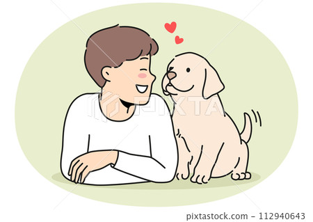 Smiling boy with cute puppy Smiling boy with cute puppy 112940643