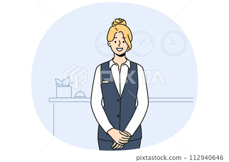 Woman receptionist in uniform in hotel Woman receptionist in uniform in hotel 112940646