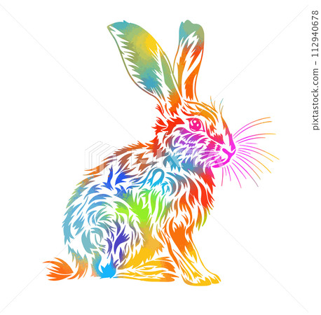 colored rabbit vector illustration, isolated on white background. Hand drawing. Not AI, Printing on a T-shirt. Vector illustration 112940678