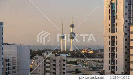 The Kuwait Towers timelapse - the best known landmark of Kuwait City. Kuwait, Middle East The Kuwait Towers timelapse - the best known landmark of Kuwait City. Kuwait, Middle East 112941032