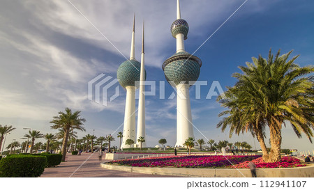 The Kuwait Towers timelapse hyperlapse - the best known landmark of Kuwait City. Kuwait, Middle East 112941107