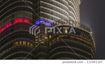 The observation deck of the highest building in the world - Burj Khalifa at twilight. United Arab Emirates timelapse 112941187
