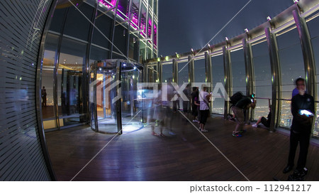 At The Top - Observation Deck of Burj Khalifa at night. Dubai, United Arab Emirates timelapse 112941217