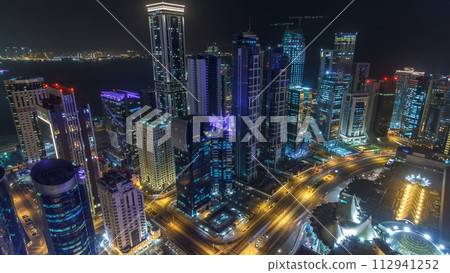 The skyline of the West Bay area from top in Doha timelapse, Qatar. 112941252