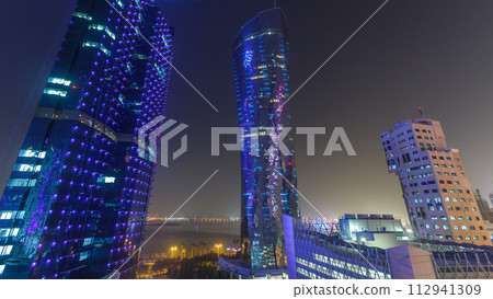 The skyline of the West Bay area from top in Doha timelapse, Qatar. 112941309