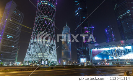 The skyline of the West Bay area in Doha timelapse hyperlapse, Qatar. The skyline of the West Bay area in Doha timelapse hyperlapse, Qatar. 112941314