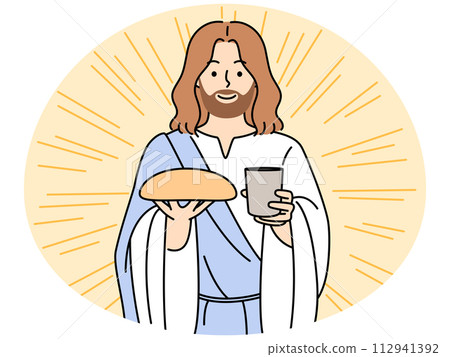 Jesus Christ with bread and wine 112941392