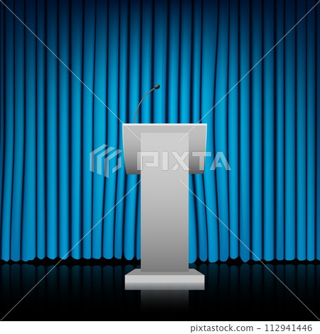 Tribune with blue curtain background, Vector Illustration Tribune with blue curtain background, Vector Illustration 112941446